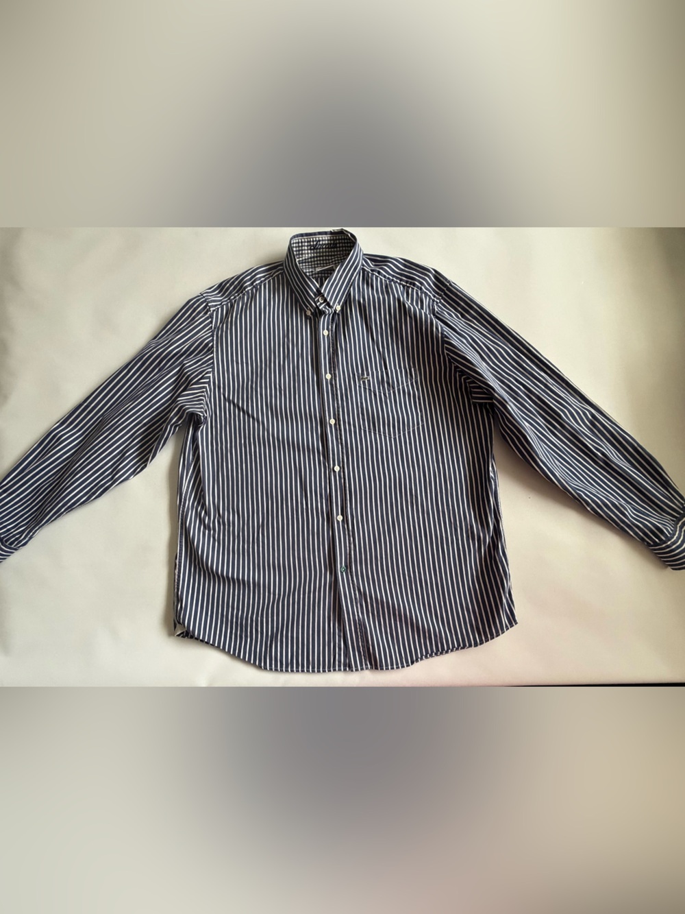 Lacoste Navy White Vertical Stripe Button Down Shirt Size 44 L